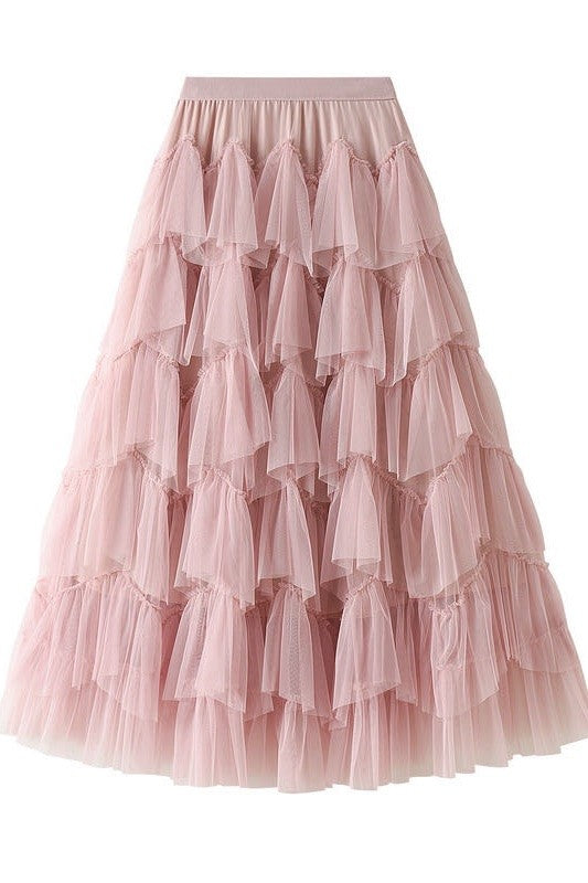 Miss Sparkling | Tiered Chiffon Midi Skirt