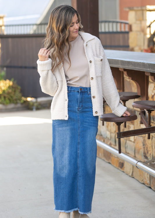 Dakotah Raw Hem Long Denim Skirt - FINAL SALE