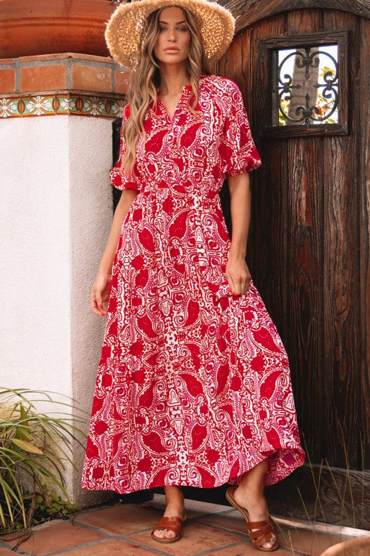 Raquel Paisley Side Slit Maxi Dress