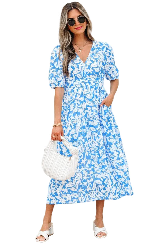 Shannon Floral V Neck Long Dress