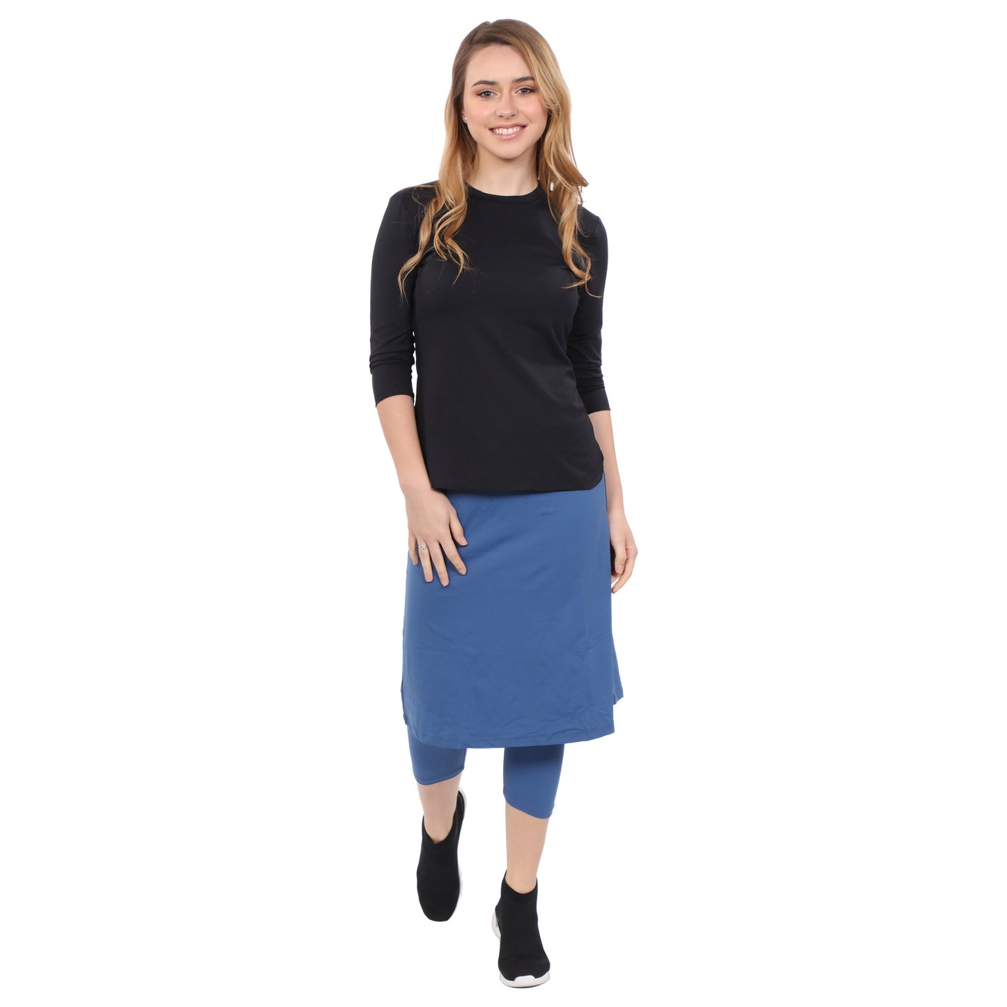 Modest Swim and Sports Midi Skirt with Attached Leggings - UPF 50 Protection