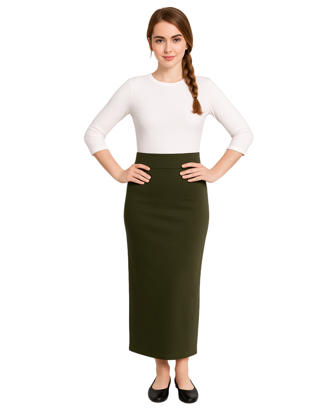 Women's and Plus Size Stretch Maxi Pencil Skirt - Cotton Blend and No Slits