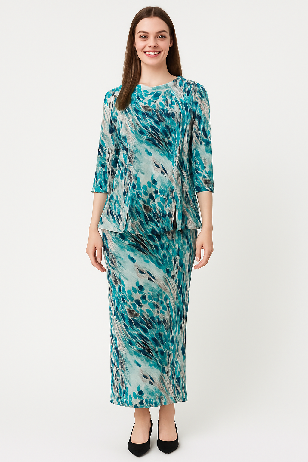 Modest Flow Tunic - High Neckline, 3/4 Sleeves with Modern Slit Detail