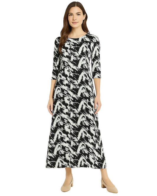 Fitted Bodice Maxi Summer Dress with 3/4 Sleeves with Pockets