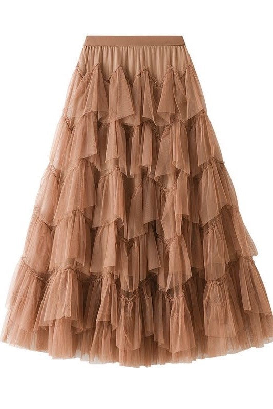 Miss Sparkling | Tiered Chiffon Midi Skirt