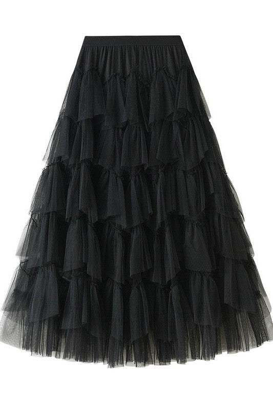 Miss Sparkling | Tiered Chiffon Midi Skirt