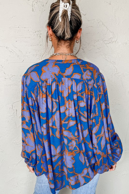 Floral Print Batwing Sleeve Buttoned Fit Shirt