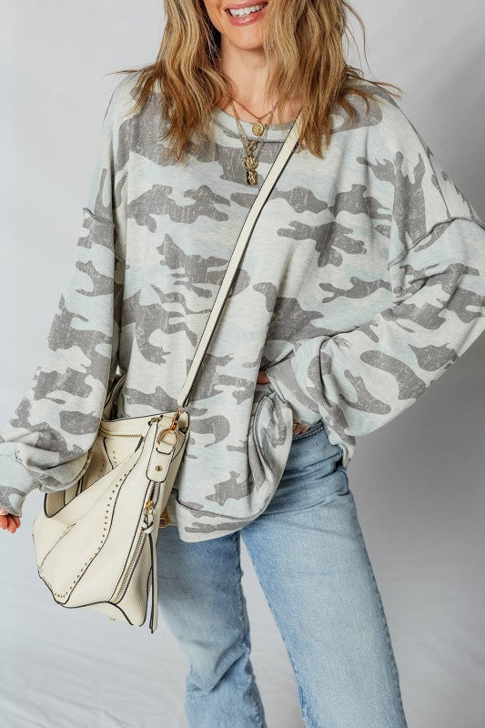 Retro Camouflage Exposed Seam Sweatshirt