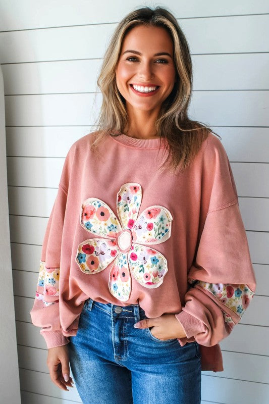 Floral Patchwork Long Sleeve Sweatshirt