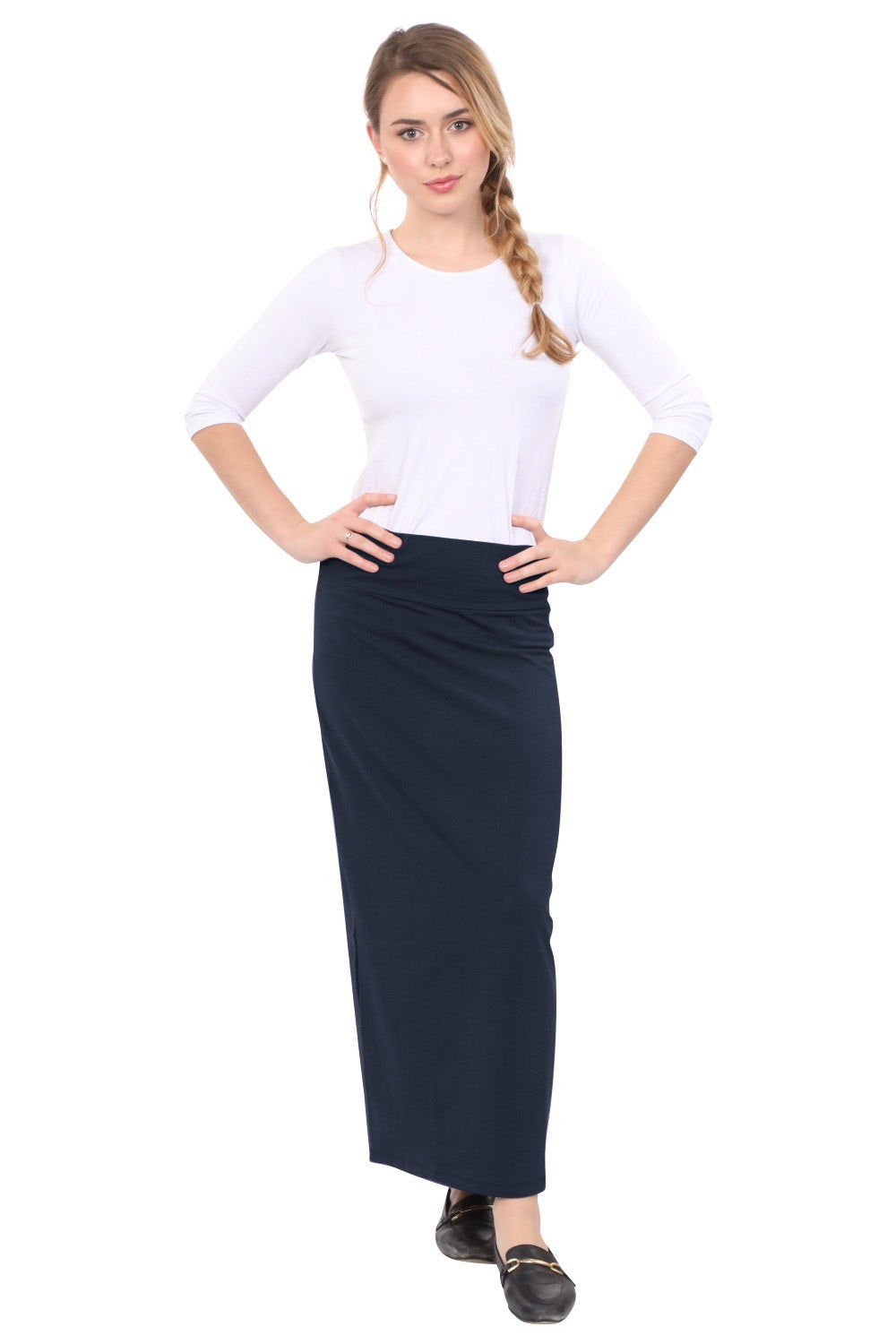 Women's and Plus Size Stretch Maxi Pencil Skirt - Cotton Blend and No Slits