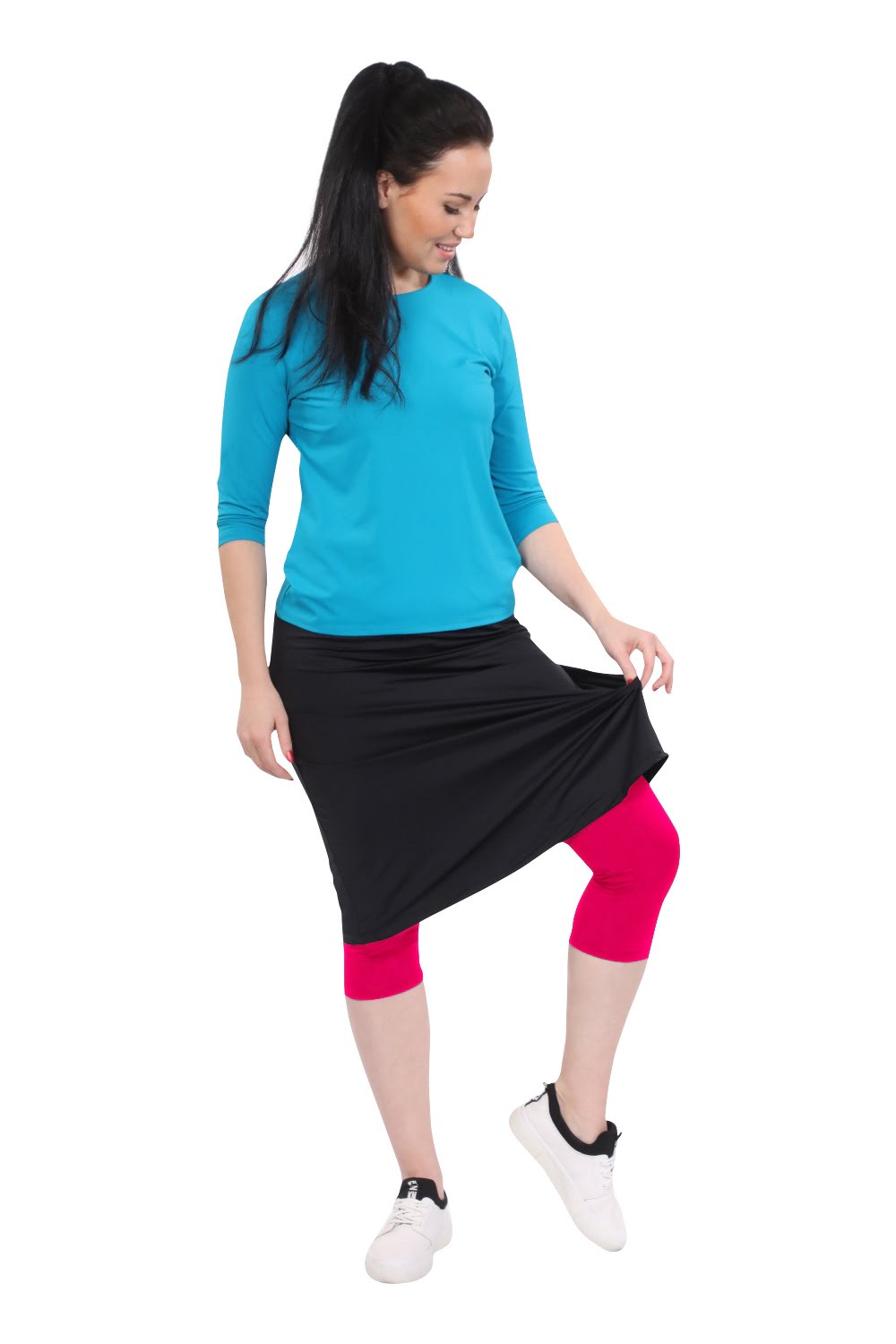Modest Swim and Sports Midi Skirt with Attached Leggings - UPF 50 Protection