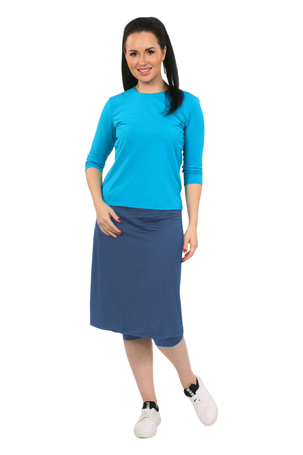 Modest Swim and Sports Midi Skirt with Attached Leggings - UPF 50 Protection
