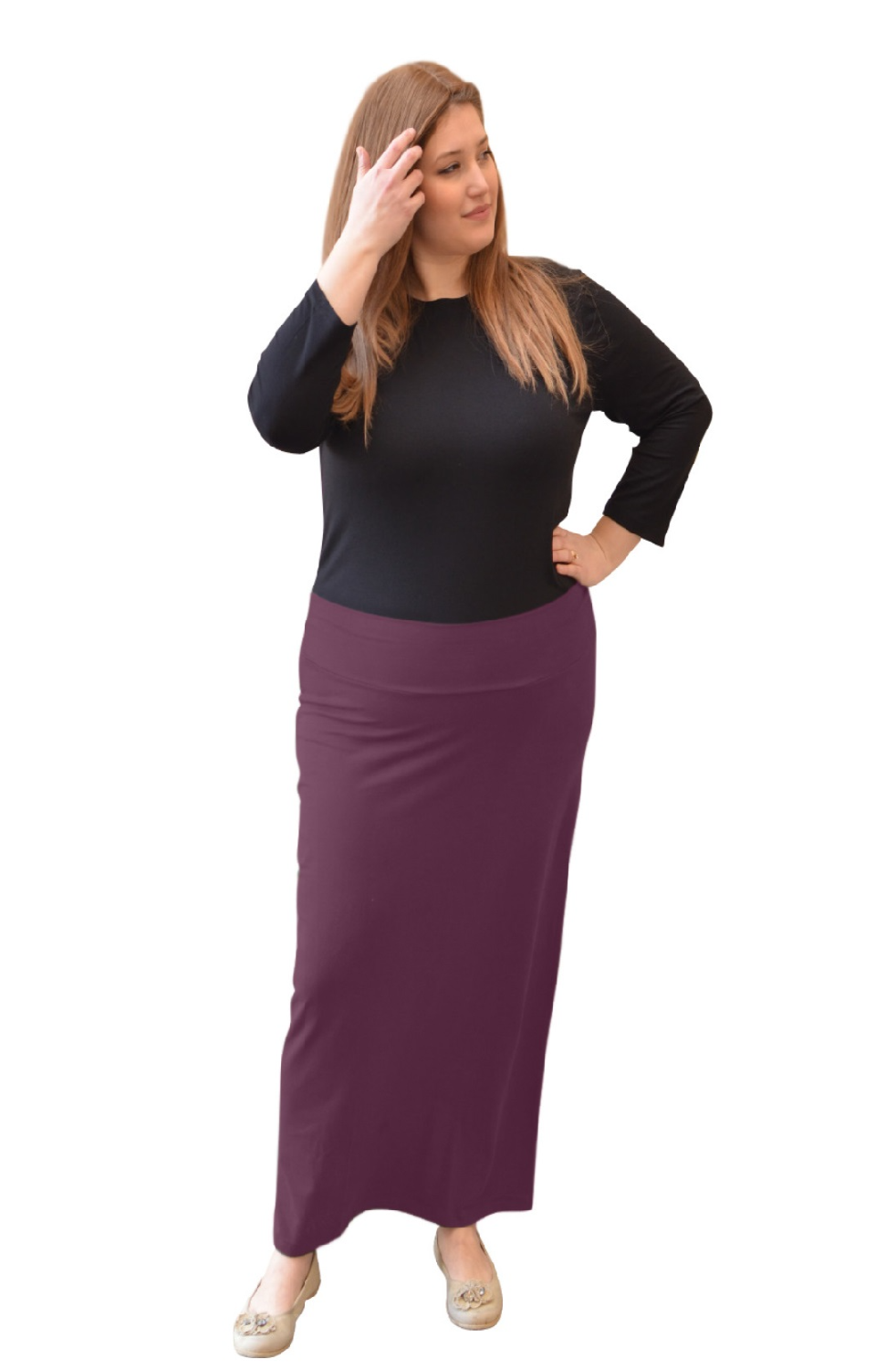 Women's and Plus Size Stretch Maxi Pencil Skirt - Cotton Blend and No Slits