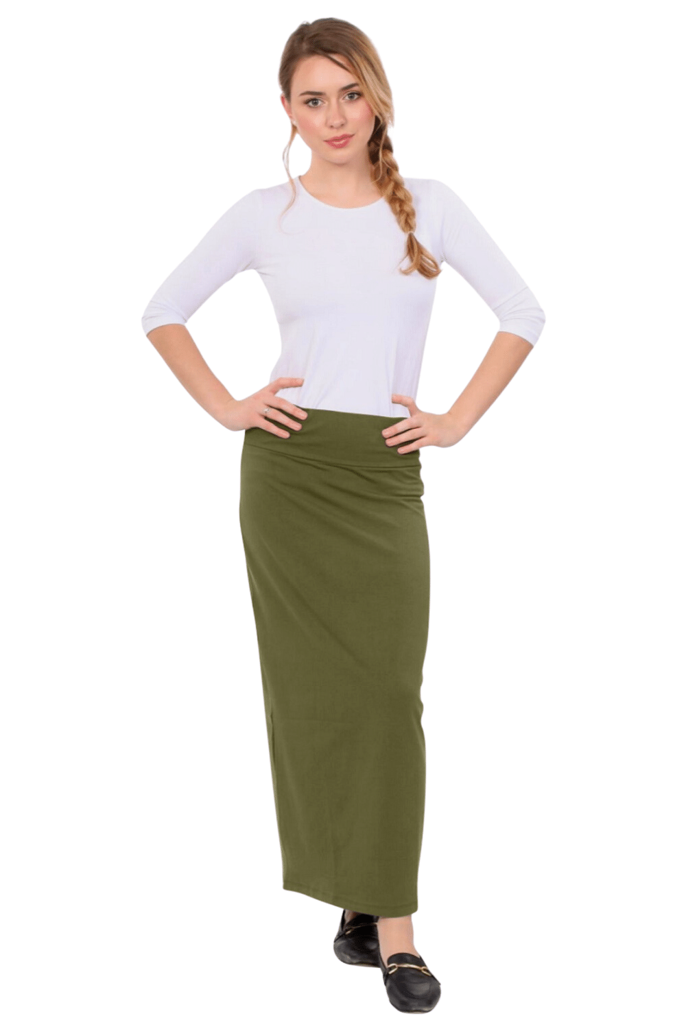 Women's and Plus Size Stretch Maxi Pencil Skirt - Cotton Blend and No Slits