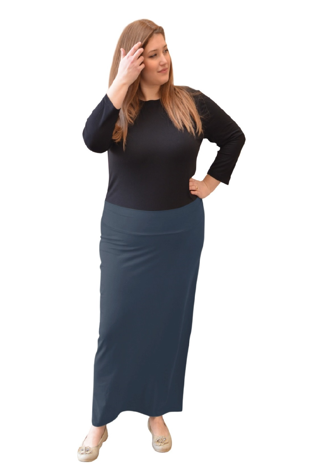 Women's and Plus Size Stretch Maxi Pencil Skirt - Cotton Blend and No Slits