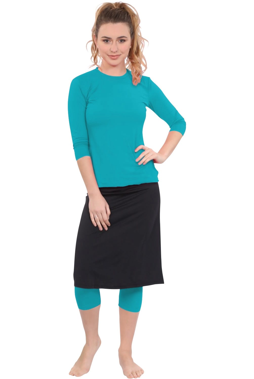 Modest Swim and Sports Midi Skirt with Attached Leggings - UPF 50 Protection