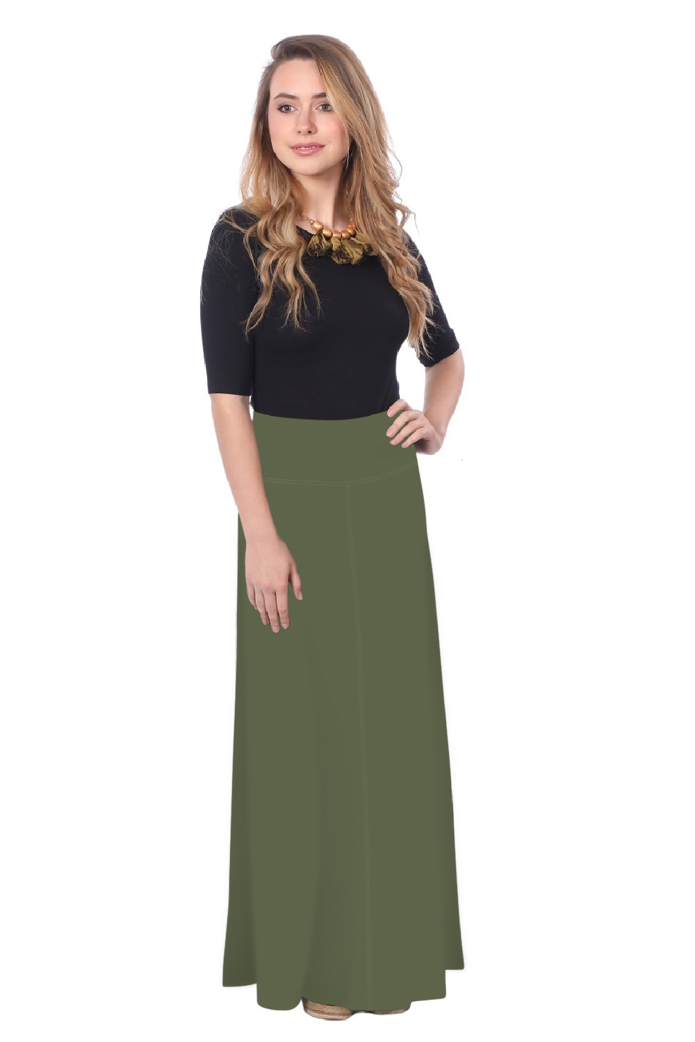 Sleek A-Line Maxi Skirt with Adjustable Fold-Over Waist