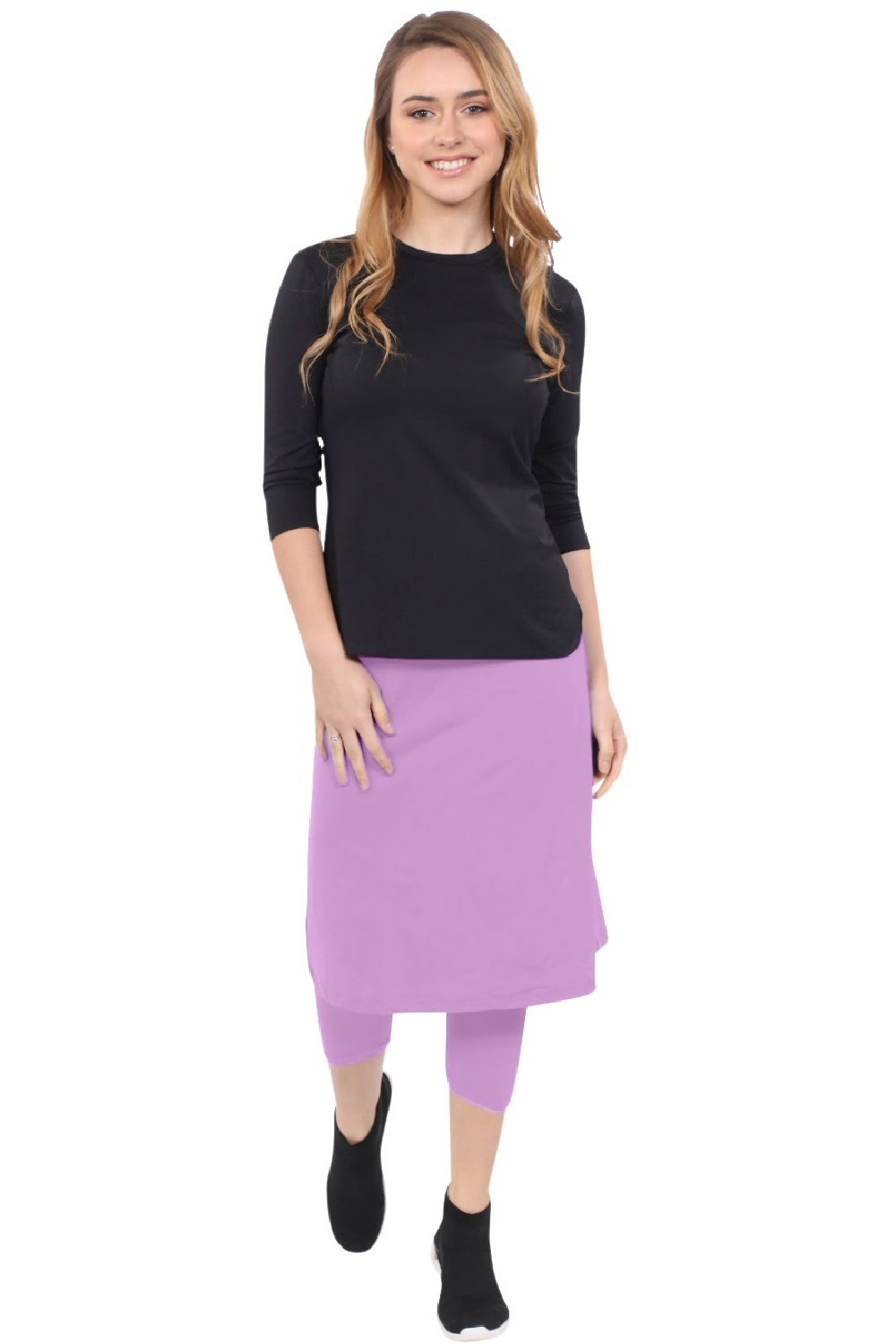 Modest Swim and Sports Midi Skirt with Attached Leggings - UPF 50 Protection