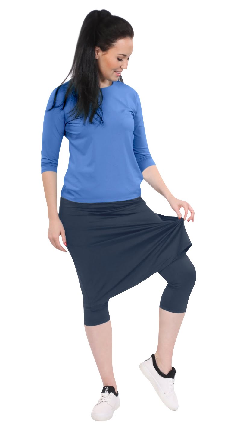 Modest Swim and Sports Midi Skirt with Attached Leggings - UPF 50 Protection