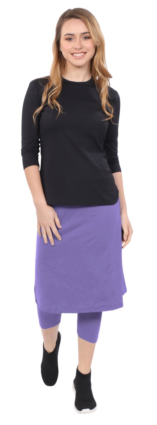Modest Swim and Sports Midi Skirt with Attached Leggings - UPF 50 Protection