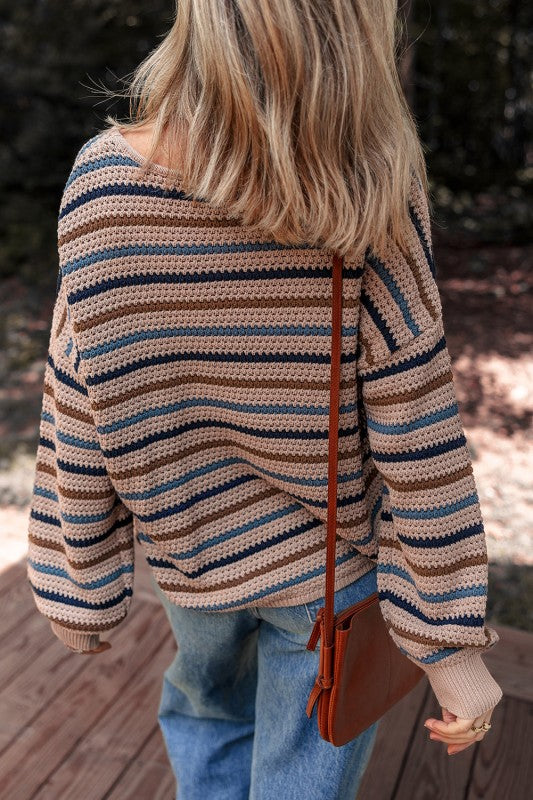 Stripe Drop Shoulder Round Neck Sweater