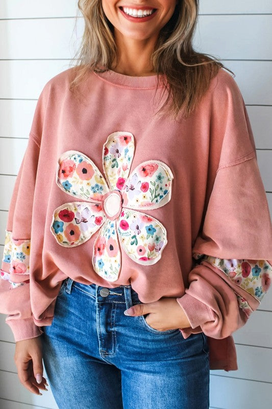 Floral Patchwork Long Sleeve Sweatshirt