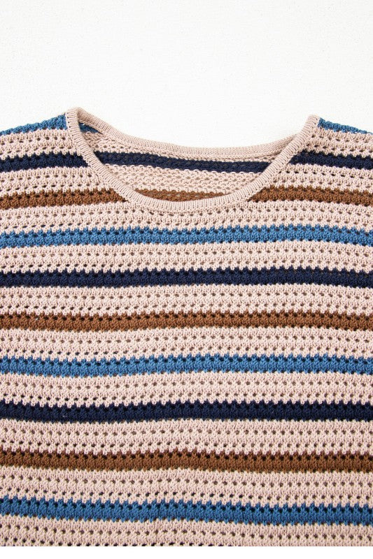 Stripe Drop Shoulder Round Neck Sweater