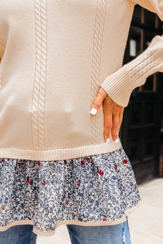 Mary Cable Texture Bohemian Ruffle Hem Sweater