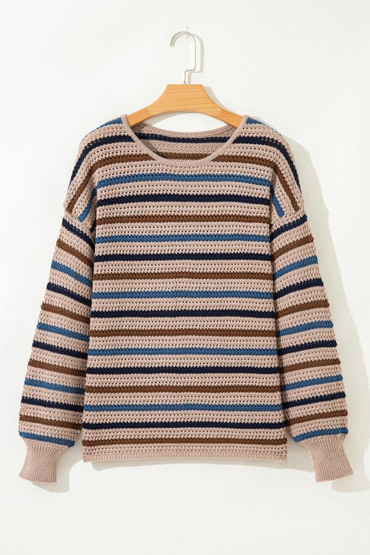 Stripe Drop Shoulder Round Neck Sweater