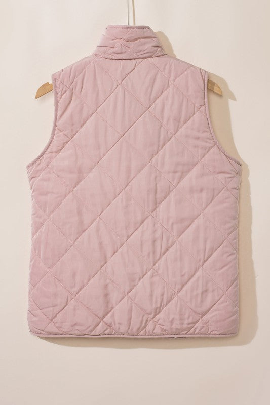 Solid Fleece Lined Quilted Vest Coat