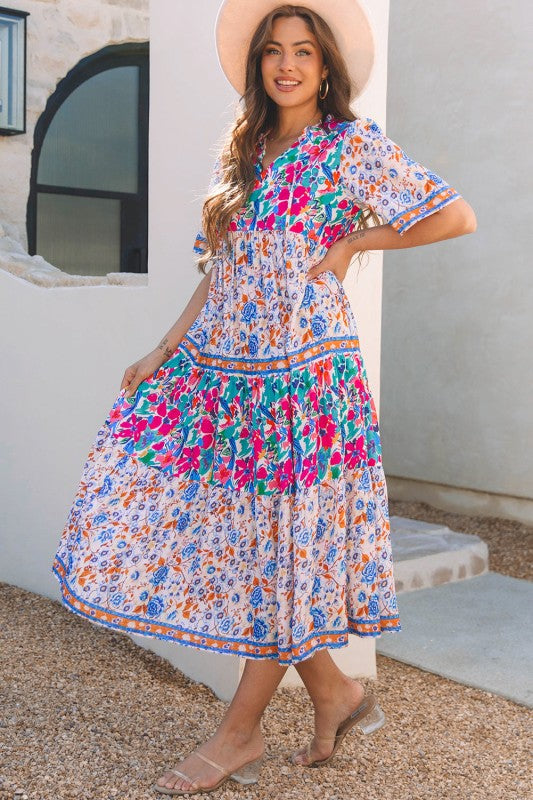 Siena Mixed Floral Short Sleeve Dress