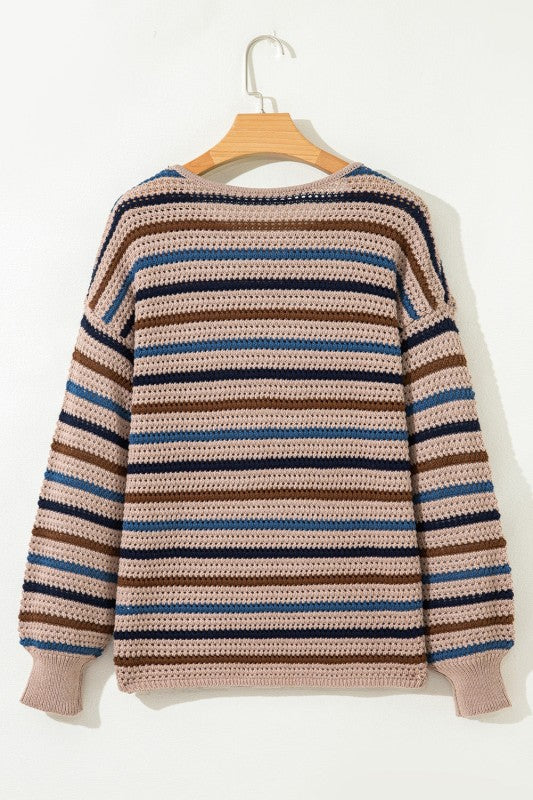 Stripe Drop Shoulder Round Neck Sweater