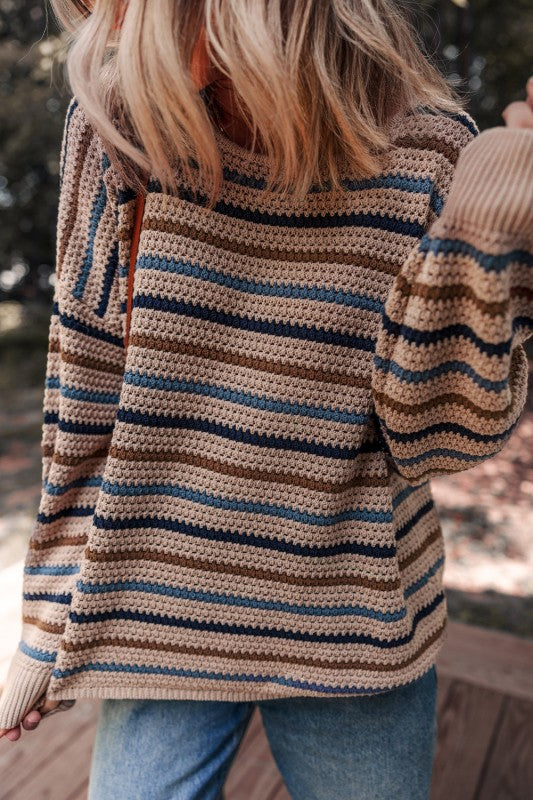 Stripe Drop Shoulder Round Neck Sweater