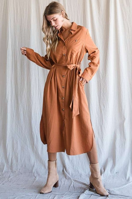 Button Down Shirt Long Dress PLUS