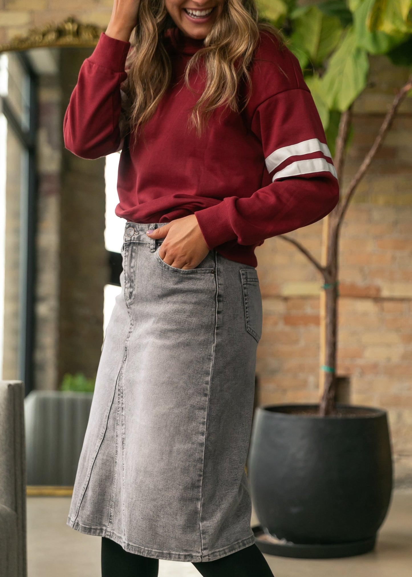 Claire A-line Denim Midi Skirt