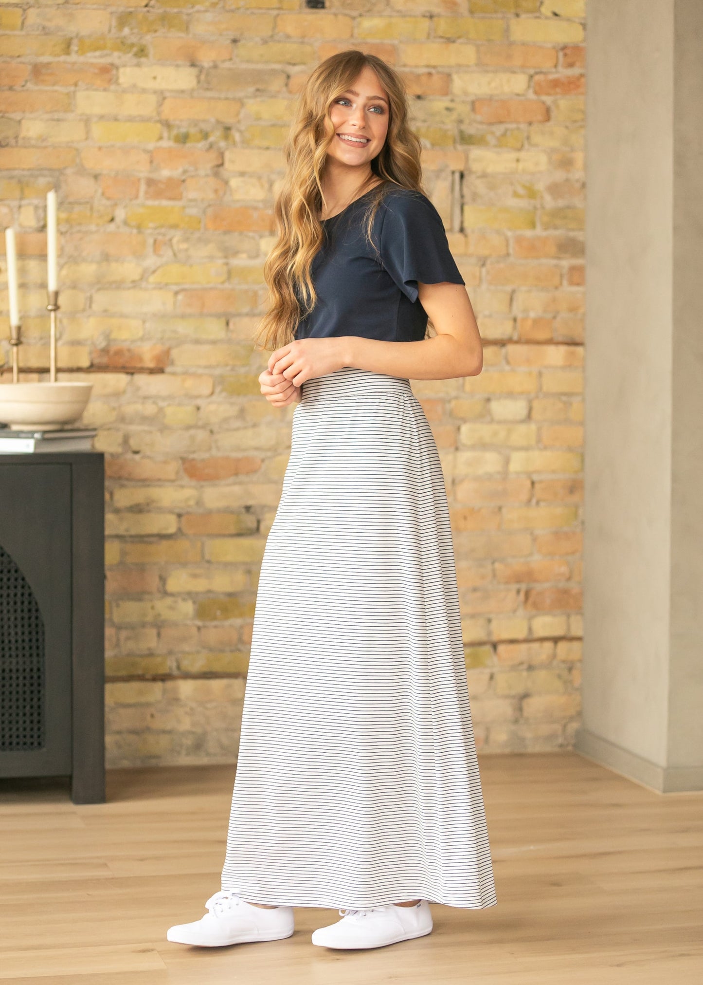 Clarise Striped Premium Knit Maxi Skirt