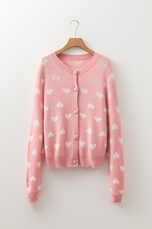 Heart Button Front Cardigan Sweater