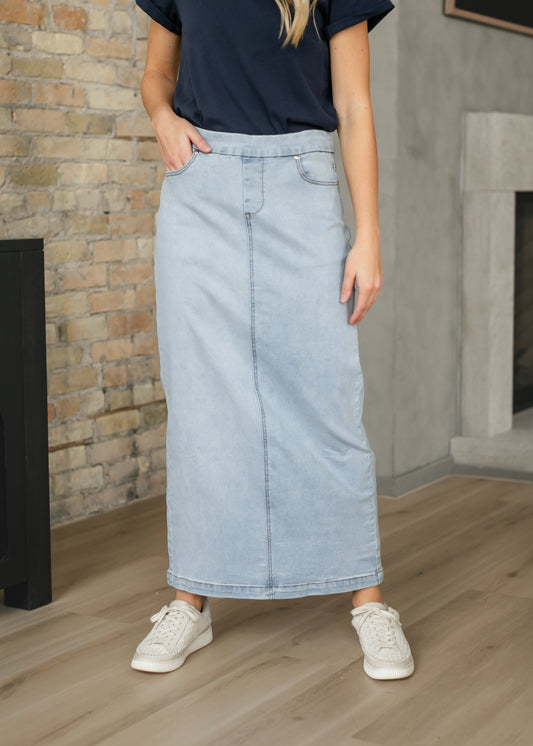 Donna Light Wash Maxi Denim Skirt