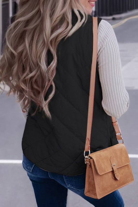 Solid Fleece Lined Quilted Vest Coat