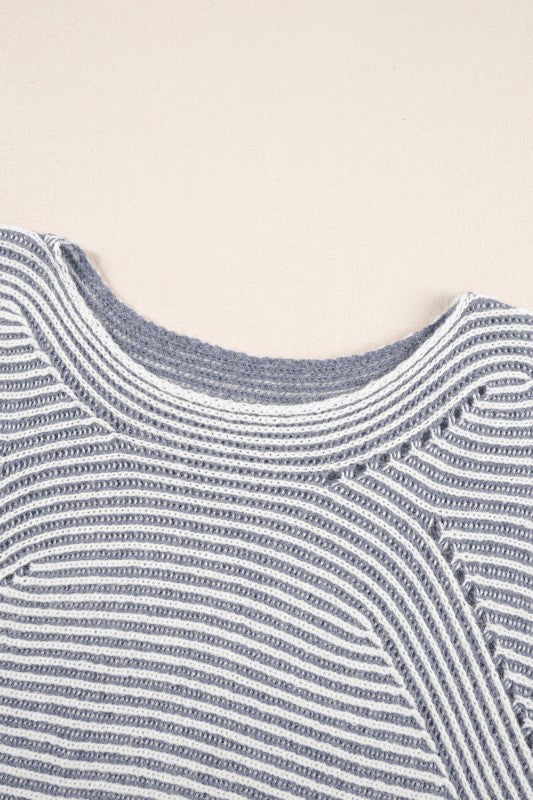 Stripe Ribbed Knit Boat Neck Sweater