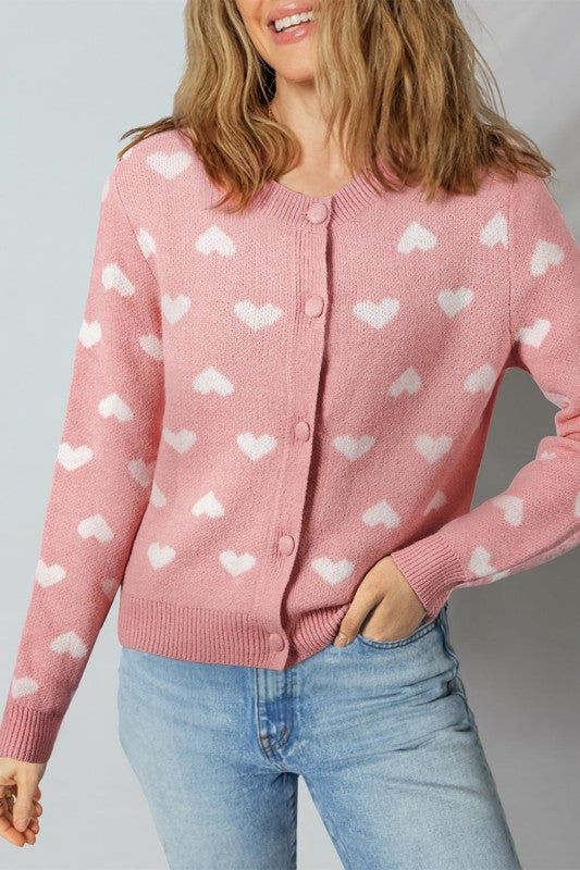 Heart Button Front Cardigan Sweater