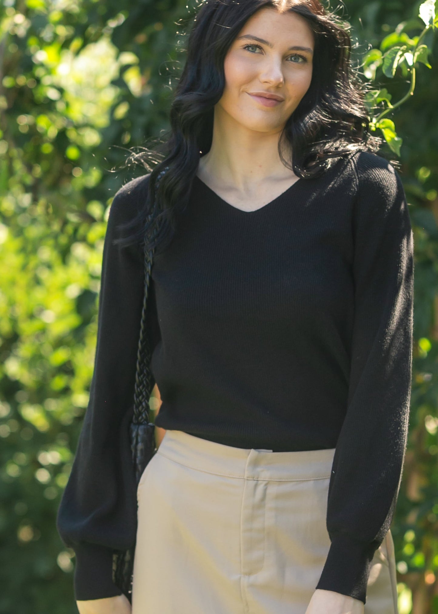 Essential V-neck Balloon Sleeve Sweater - FINAL SALE