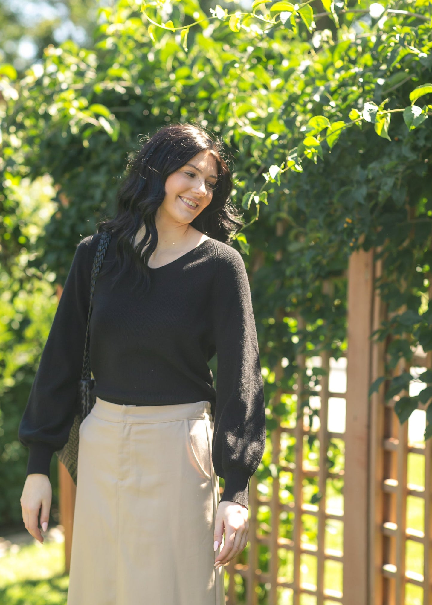 Essential V-neck Balloon Sleeve Sweater - FINAL SALE