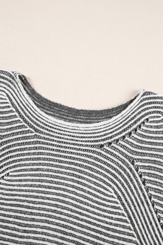 Stripe Ribbed Knit Boat Neck Sweater