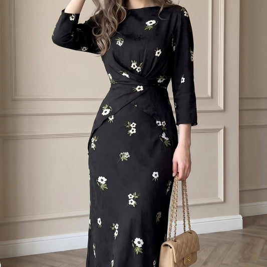 Floral Print Twist-Front Midi Dress(MS463)