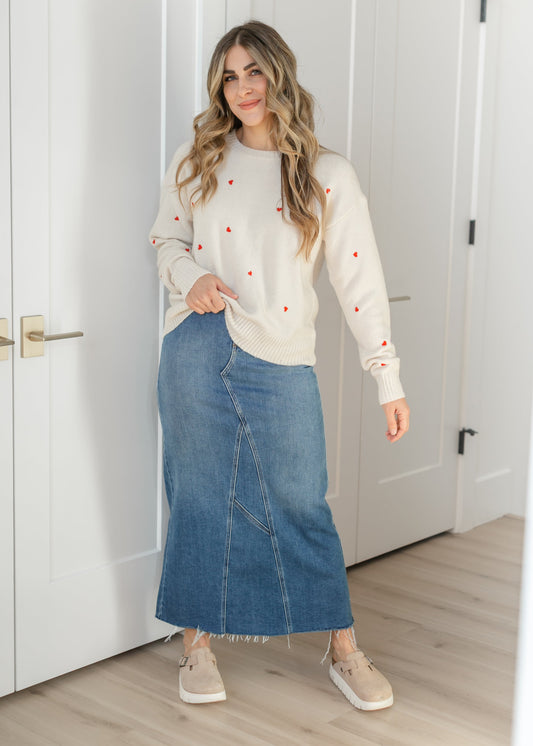 Lee A-Line Raw Hem Maxi Skirt