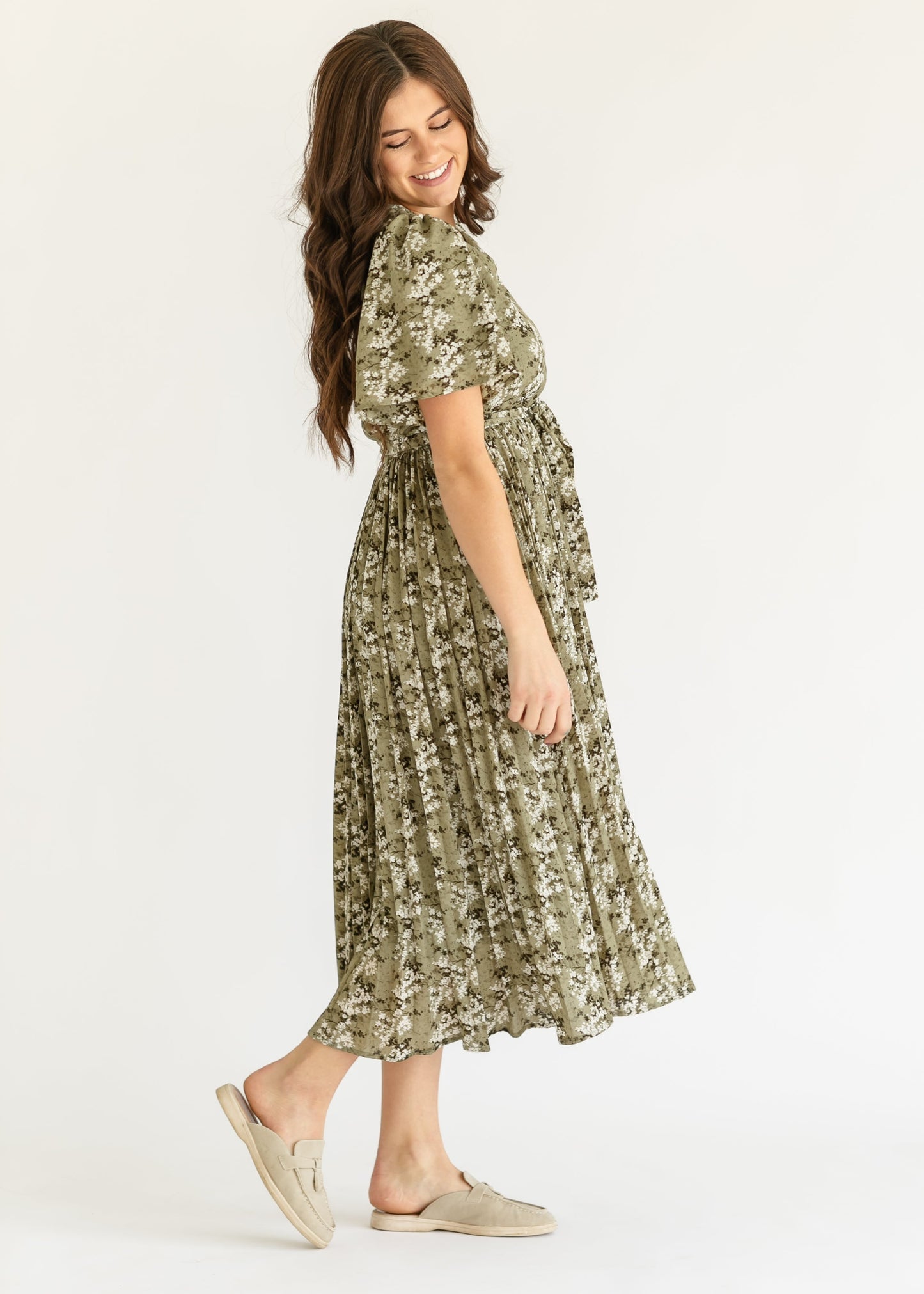 Louise Short Sleeve Pleated Midi Dress - FINAL SALE