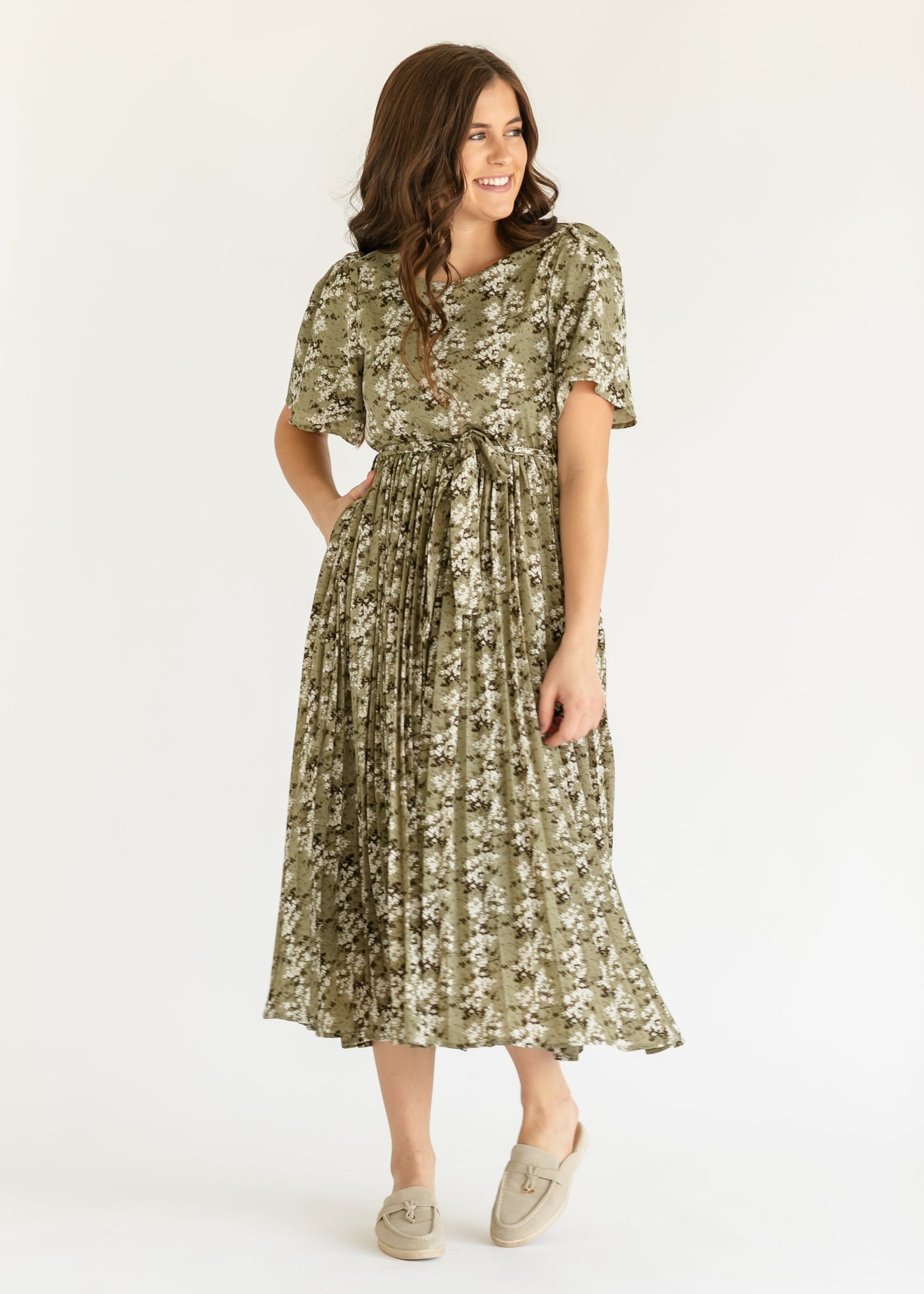 Louise Short Sleeve Pleated Midi Dress - FINAL SALE