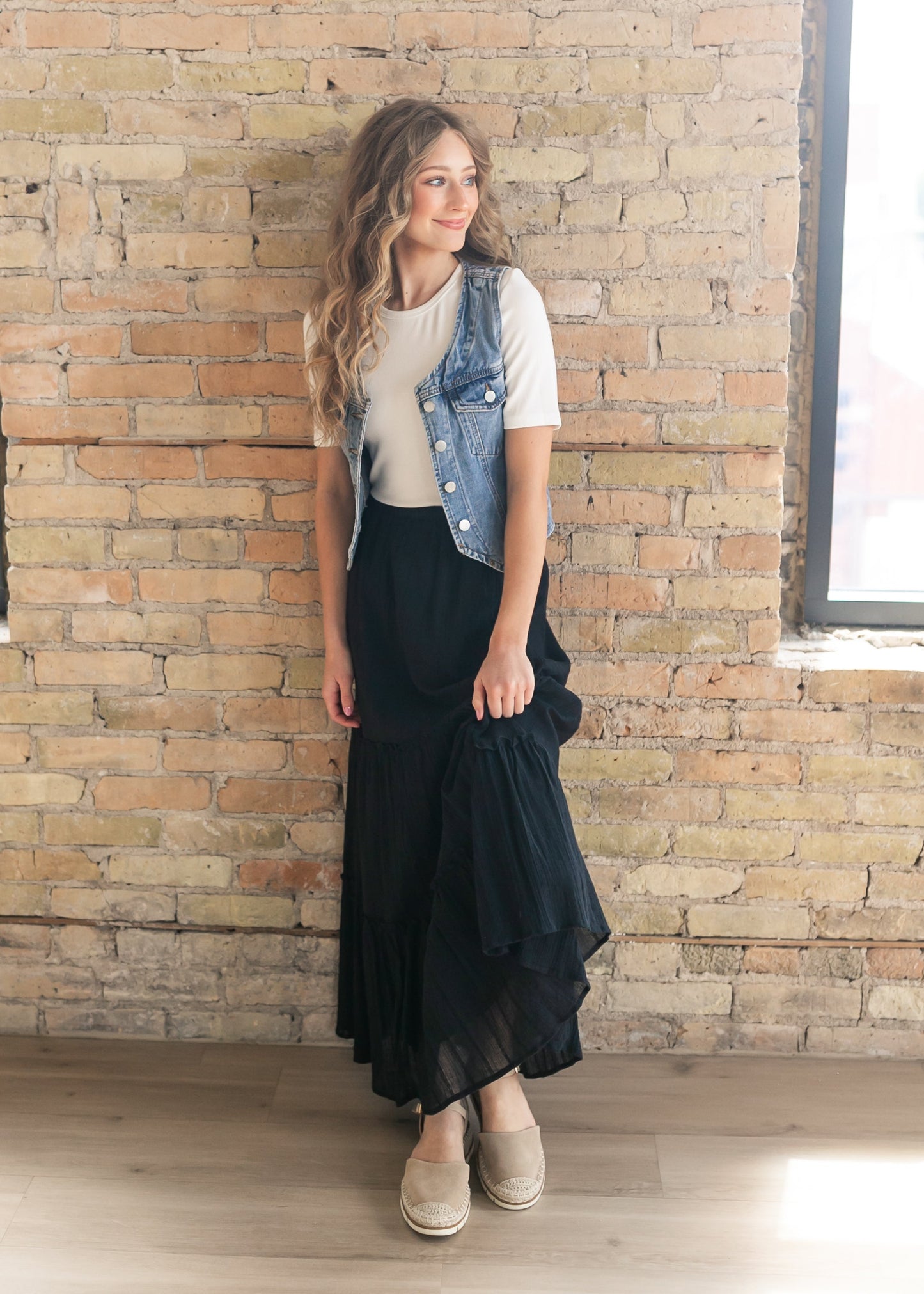 Serena Black Cotton Gauze Maxi Skirt