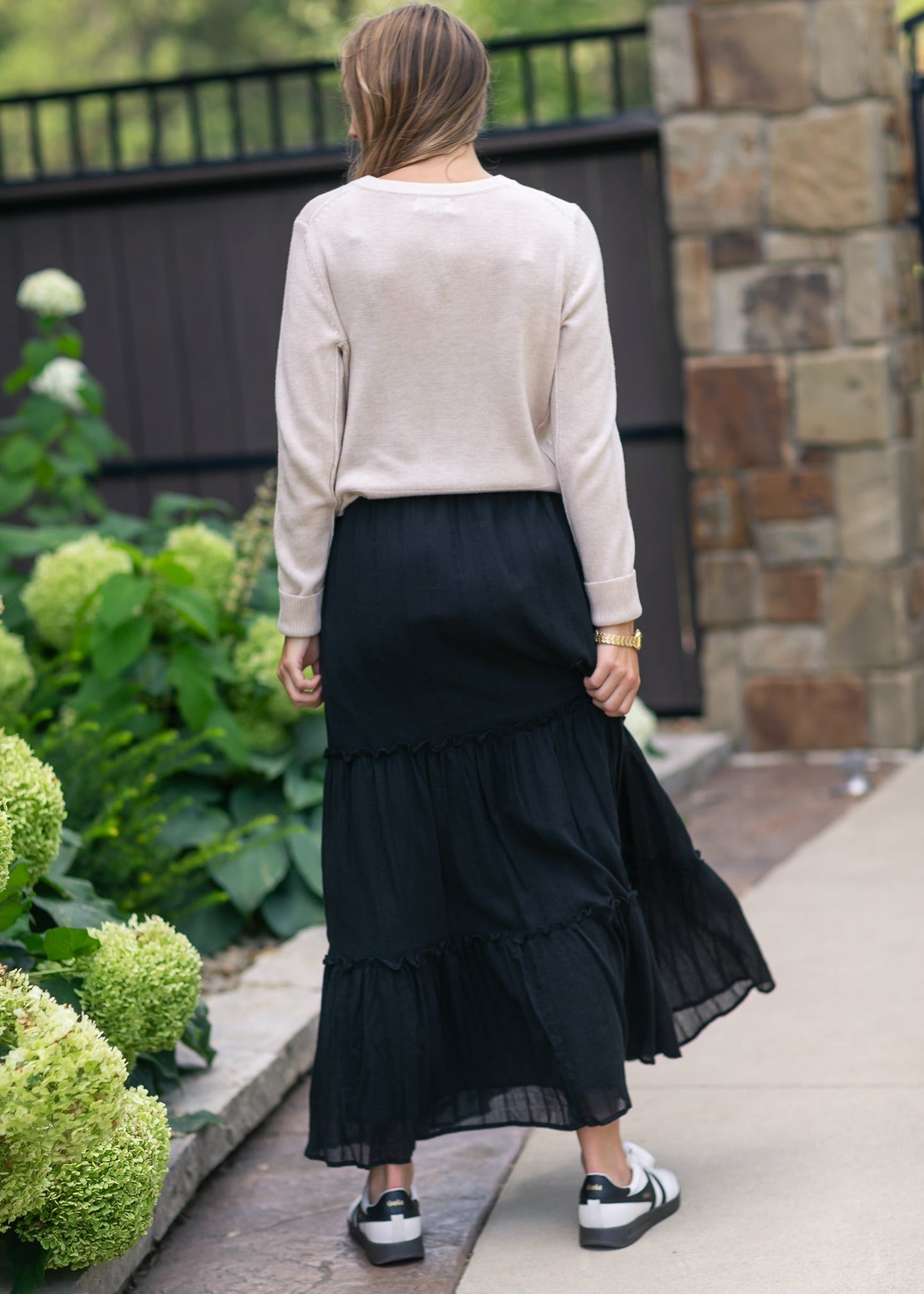 Serena Black Cotton Gauze Maxi Skirt